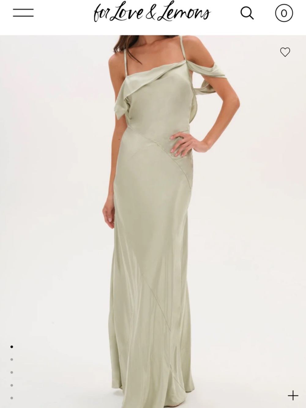 For Love And Lemons Sage Satin Off-Shoulder Maxi Dress